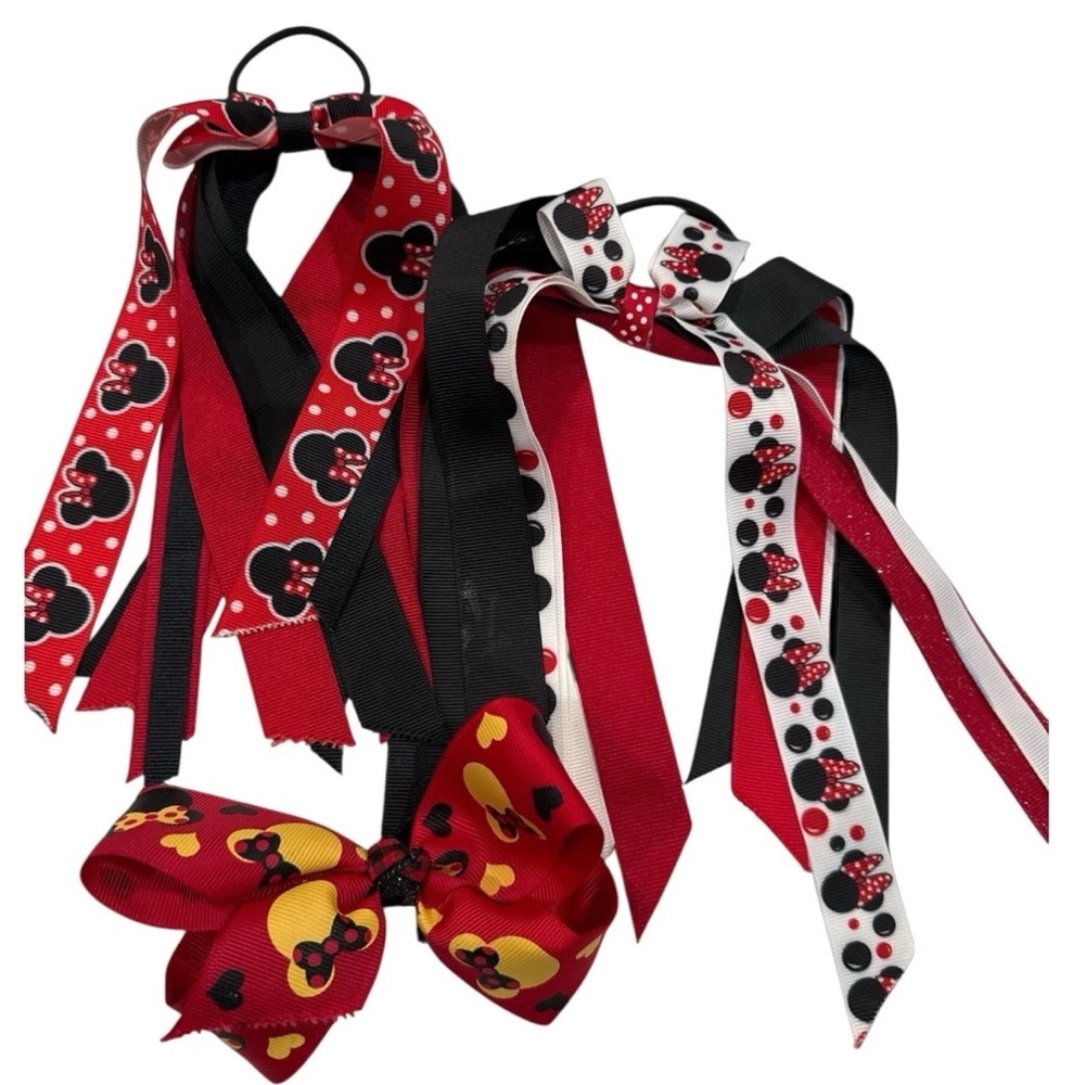Disney Minnie Mouse Hair Bow Set - Red, Black, Yellow Homemade‎